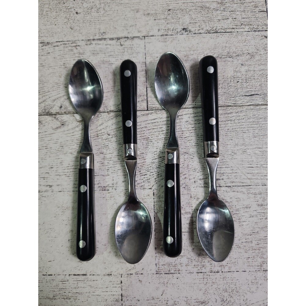 4 Vintage Washington Forge Mardi Gras Black (Stainless) Small Spoons 5"